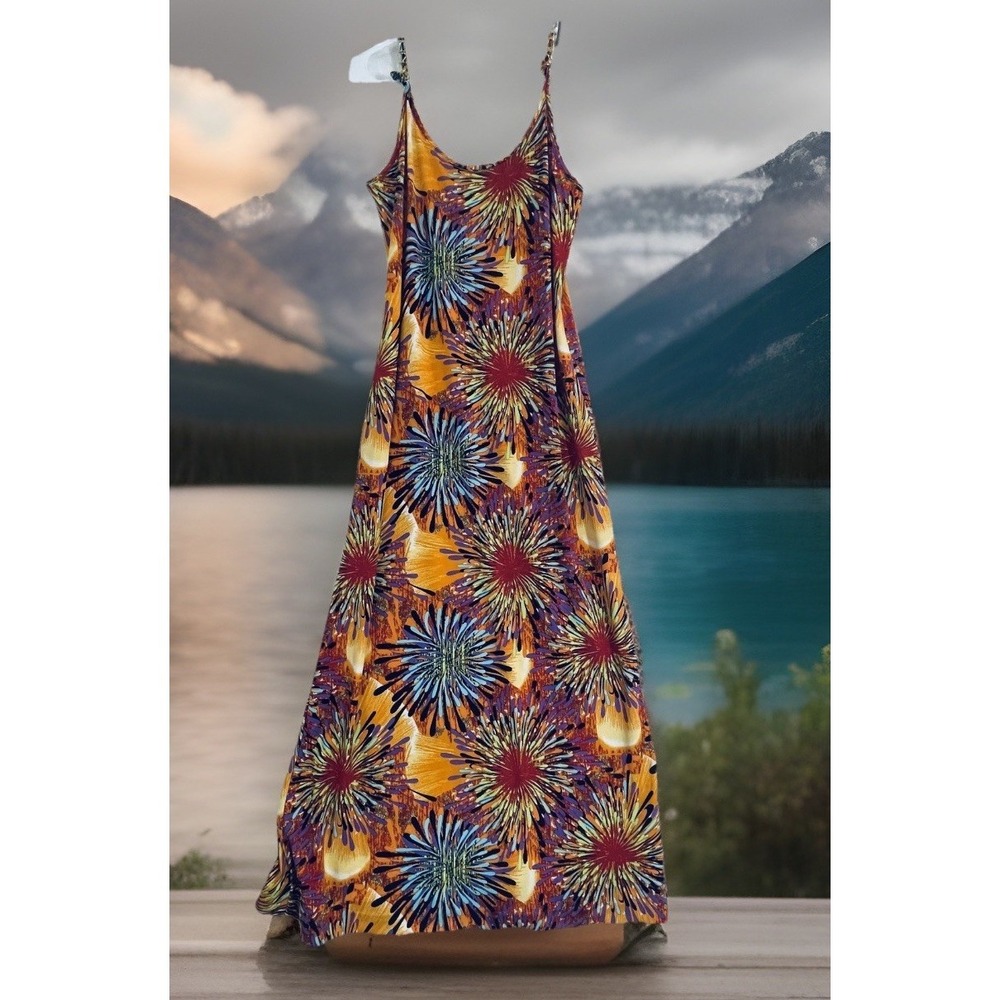 MSK Dress Womens Medium Multicolor Fireworks Maxi Sundress Chain Strap